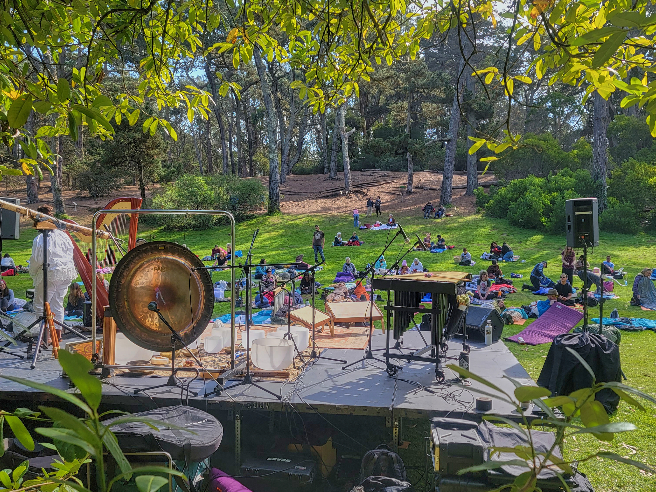 A gong set up outdoors in Golden Gate Park