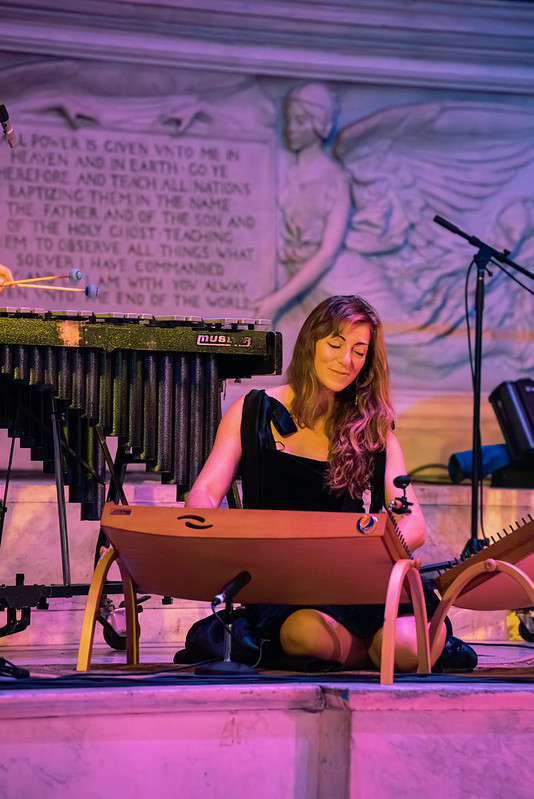 Musician playing a stringed instrument and vibraphone