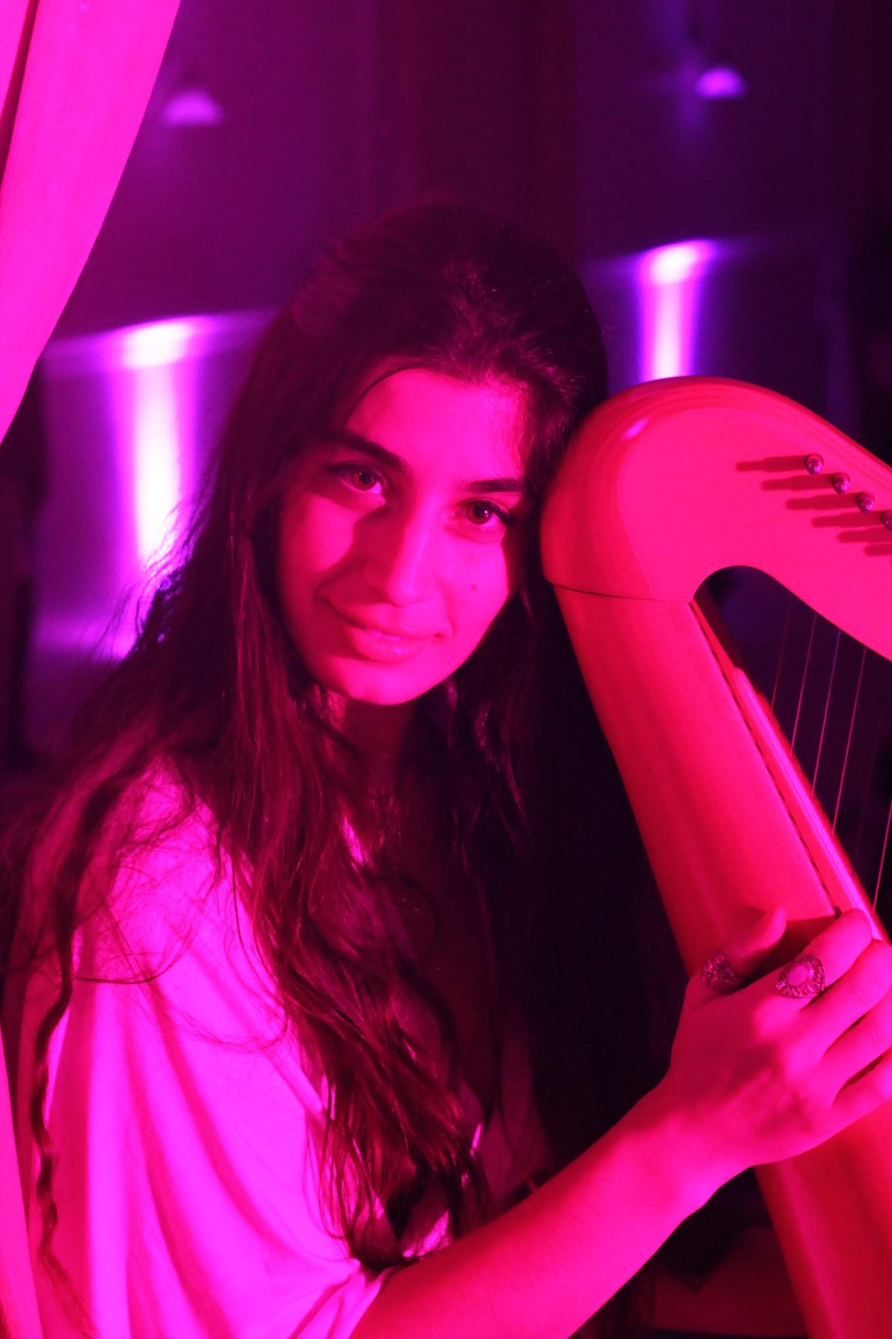 Sarah Glass with her harp
